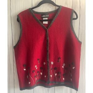 Vintage 90's Sag Harbor Sweater Vest Women L Wool Mohair Blend Red  Floral